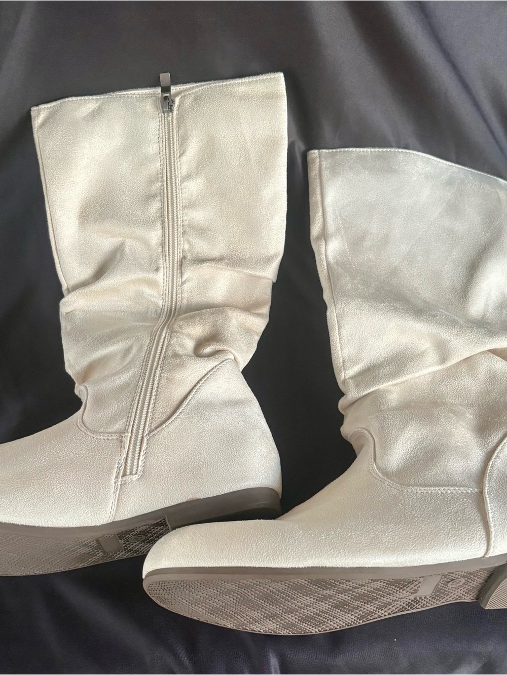 Women's Cream Mid-Calf Slouch Boot with Side Zip